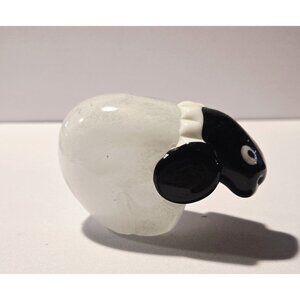 Glass Sheep Figurine Paperweight - Hand blown Black & White Decor - 3.5" Long